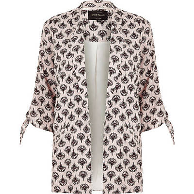 jacques-vertuk Beige fan print tie sleeve blazer 706155 women Coats / Jackets