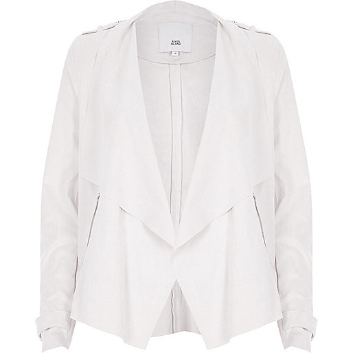 jacques-vertuk Beige faux suede fallaway collar jacket 704582 women Coats / Jackets Jackets