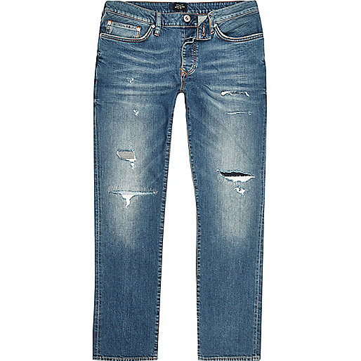 jacques-vertuk Big and Tall blue Dylan ripped slim fit jeans 299830 men Jeans Slim Jeans