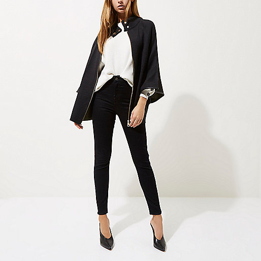 river island spray on skinny ollie,jacques-vertuk In Black cape sleeve funnel neck knit jacket Kimonos Tops women river island spray on skinny ollie,jacques-vertuk In Black cape sleeve funnel neck knit jacket Kimonos Tops women