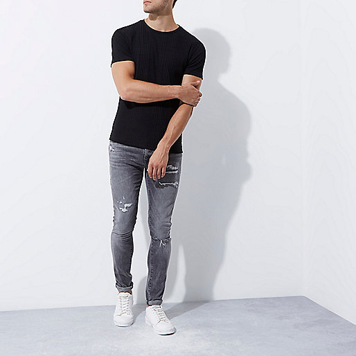river island westfield,Sale Tops jacques-vertuk Black chunky rib muscle fit crew neck T-shirt T-shirts T-Shirts / Tanks men river island westfield,Sale Tops jacques-vertuk Black chunky rib muscle fit crew neck T-shirt T-shirts T-Shirts / Tanks men