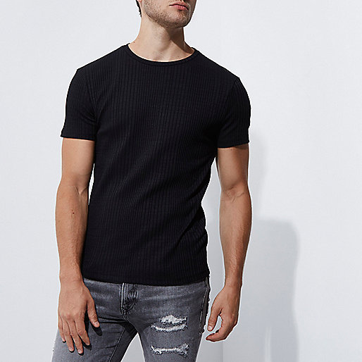 river island westfield,Sale Tops jacques-vertuk Black chunky rib muscle fit crew neck T-shirt T-shirts T-Shirts / Tanks men river island westfield,Sale Tops jacques-vertuk Black chunky rib muscle fit crew neck T-shirt T-shirts T-Shirts / Tanks men