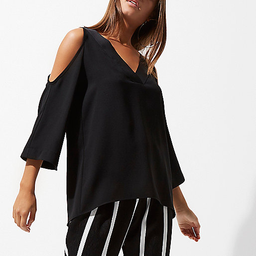 river island green silk dress,jacques-vertuk Opening Black cold shoulder strap back top Blouses Tops women