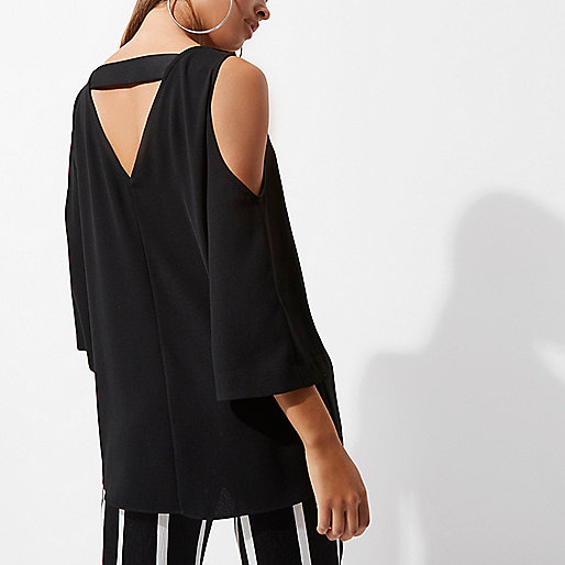 river island green silk dress,jacques-vertuk Opening Black cold shoulder strap back top Blouses Tops women