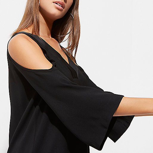 river island green silk dress,jacques-vertuk Opening Black cold shoulder strap back top Blouses Tops women