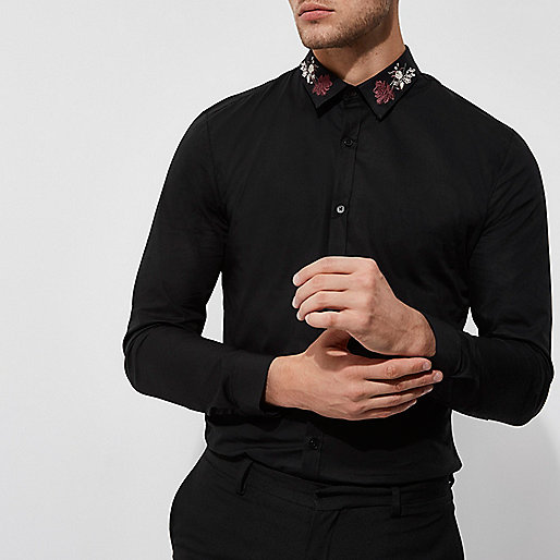river island the gyle,jacques-vertuk Ireland Shoes Black embroidered collar muscle fit shirt Long Sleeve Shirts Shirts men river island the gyle,jacques-vertuk Ireland Shoes Black embroidered collar muscle fit shirt Long Sleeve Shirts Shirts men