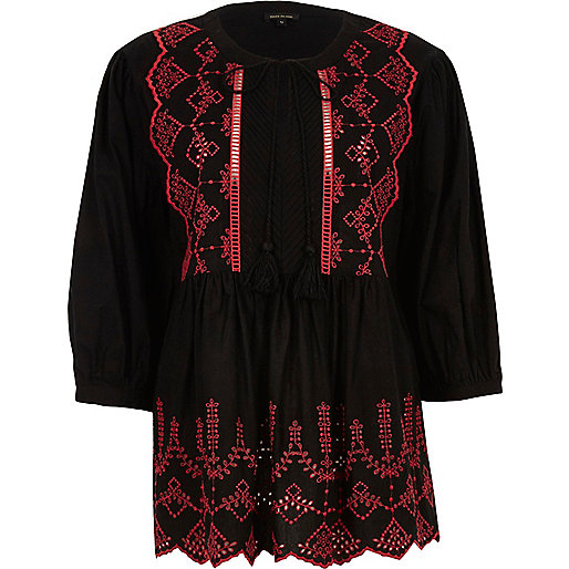 jacques-vertuk Black embroidered smock top 703208 women Tops T-Shirts & Vests Plain T-Shirts / Vests jacques-vertuk Black embroidered smock top 703208 women Tops T-Shirts & Vests Plain T-Shirts / Vests