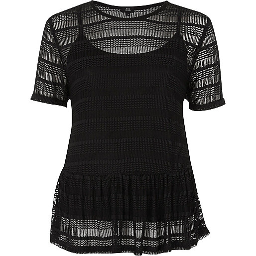 jacques-vertuk Black floral applique peplum mesh top 707009 women Tops T-Shirts & Vests Plain T-Shirts / Vests jacques-vertuk Black floral applique peplum mesh top 707009 women Tops T-Shirts & Vests Plain T-Shirts / Vests
