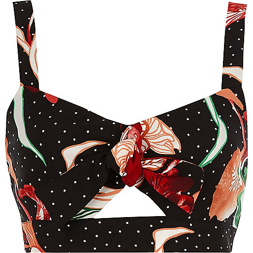 jacques-vertuk Black floral spot tie front crop top 709263 women Tops Crop Tops / Bralets jacques-vertuk Black floral spot tie front crop top 709263 women Tops Crop Tops / Bralets