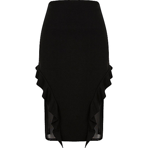 jacques-vertuk Black frill and mesh midi pencil skirt 699146 women Skirts