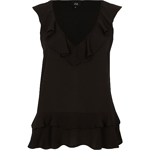 jacques-vertuk Black frill front V neck sleeveless top 709033 women Tops Cami / Sleeveless Tops jacques-vertuk Black frill front V neck sleeveless top 709033 women Tops Cami / Sleeveless Tops