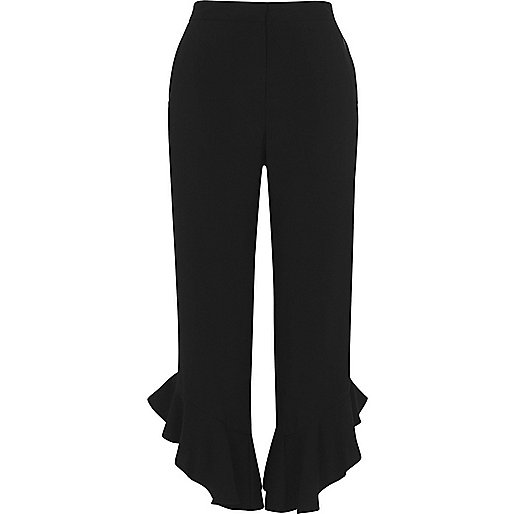 jacques-vertuk Black frill hem cropped straight leg pants 704745 women Trousers Cropped Trousers jacques-vertuk Black frill hem cropped straight leg pants 704745 women Trousers Cropped Trousers