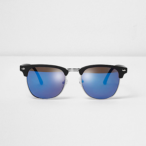 jacques-vertuk Black half frame blue lenses retro sunglasses 303633 men Sunglasses Retro Sunglasses