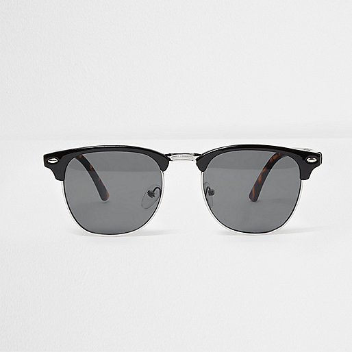 jacques-vertuk Black half frame retro smoke lens sunglasses 304276 men Sunglasses Aviator Sunglasses