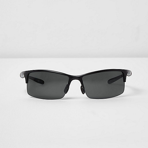 jacques-vertuk Black half frame wraparound sunglasses 304038 men Sunglasses Retro Sunglasses