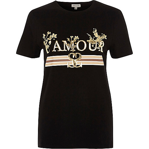 jacques-vertuk Black ‘l’amour’ foil metallic print T-shirt 707786 women Tops T-Shirts & Vests Print T-Shirts / Vests jacques-vertuk Black ‘l’amour’ foil metallic print T-shirt 707786 women Tops T-Shirts & Vests Print T-Shirts / Vests