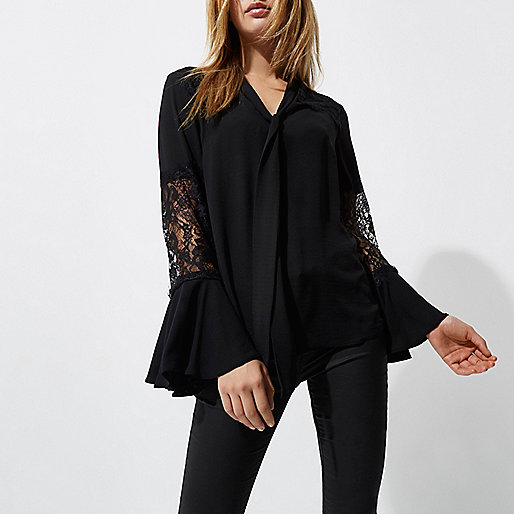 life on the island river island,jacques-vertuk Stores Black lace insert flared sleeve blouse women 704474 life on the island river island,jacques-vertuk Stores Black lace insert flared sleeve blouse women 704474