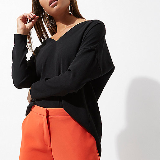 river island 2 in 1 dress,Riverilands Black lace-up back long sleeve top Blouses Tops women river island 2 in 1 dress,Riverilands Black lace-up back long sleeve top Blouses Tops women