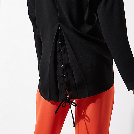 river island 2 in 1 dress,Riverilands Black lace-up back long sleeve top Blouses Tops women river island 2 in 1 dress,Riverilands Black lace-up back long sleeve top Blouses Tops women