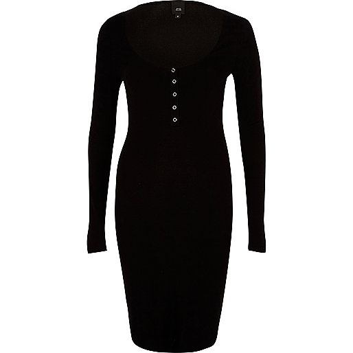 jacques-vertuk Black long sleeve ribbed bodycon dress 707367 women Dresses Bodycon Dresses