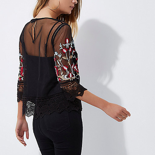 petite denim jacket river island,jacques-vertuk In Uk Black mesh floral embroidered lace trim top Blouses Tops women petite denim jacket river island,jacques-vertuk In Uk Black mesh floral embroidered lace trim top Blouses Tops women