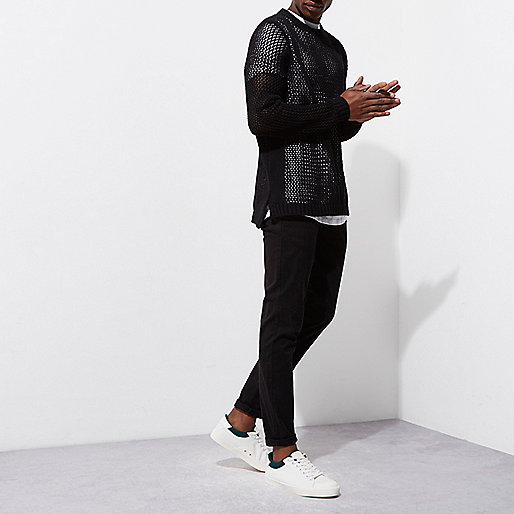 river studios river island,jacques-vertuk Stores Black mesh knit slim fit sweater men 301991 river studios river island,jacques-vertuk Stores Black mesh knit slim fit sweater men 301991