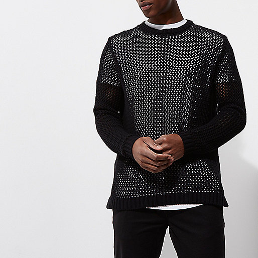 river studios river island,jacques-vertuk Stores Black mesh knit slim fit sweater men 301991 river studios river island,jacques-vertuk Stores Black mesh knit slim fit sweater men 301991
