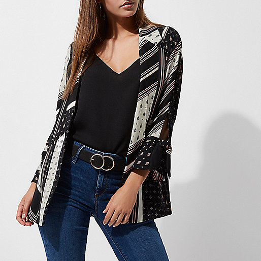 river island mini shoes,jacques-vertuk UK Sale Black mix print tie cuff blazer women 708322 river island mini shoes,jacques-vertuk UK Sale Black mix print tie cuff blazer women 708322
