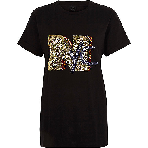 jacques-vertuk Black 'NYC' sequin boyfriend T-shirt 708860 women Tops T-Shirts & Vests Print T-Shirts / Vests jacques-vertuk Black 'NYC' sequin boyfriend T-shirt 708860 women Tops T-Shirts & Vests Print T-Shirts / Vests