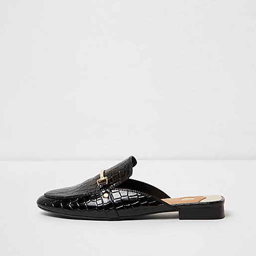 jacques-vertuk Black patent croc embossed backless loafers 709166 women Shoes / Boots Shoes