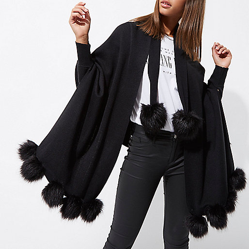 shops that sell river island,Rive4 Island Black pom pom knit longline cardigan Cardigans Knitwear women shops that sell river island,Rive4 Island Black pom pom knit longline cardigan Cardigans Knitwear women