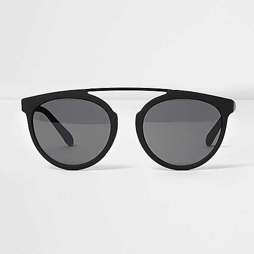 jacques-vertuk Black rubberised brow bar round sunglasses 302237 men Sunglasses Retro Sunglasses