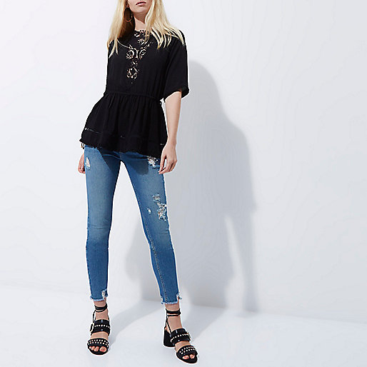 river island christmas,jacques-vertuk UK Black short sleeve embroidered top women 704566 river island christmas,jacques-vertuk UK Black short sleeve embroidered top women 704566