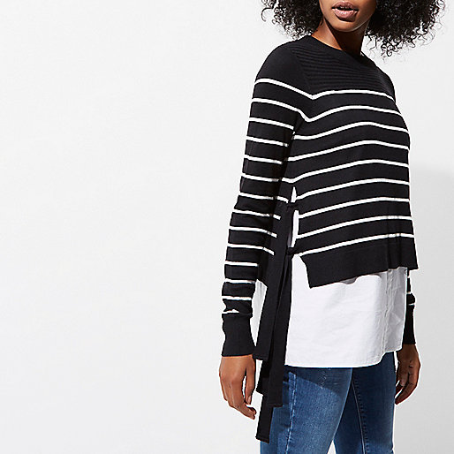 river island fur heels,Riv3R Island Black stripe knit tie side layered sweater Sweaters Knitwear women river island fur heels,Riv3R Island Black stripe knit tie side layered sweater Sweaters Knitwear women