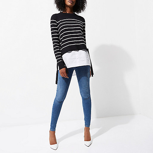 river island fur heels,Riv3R Island Black stripe knit tie side layered sweater Sweaters Knitwear women river island fur heels,Riv3R Island Black stripe knit tie side layered sweater Sweaters Knitwear women