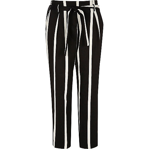 jacques-vertuk Black stripe print tie waist tapered pants 708594 women Trousers Tapered Trousers jacques-vertuk Black stripe print tie waist tapered pants 708594 women Trousers Tapered Trousers