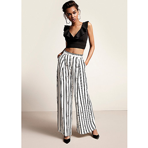 jacques-vertuk Black stripe print wide leg pants 707865 women Trousers Wide Leg Trousers jacques-vertuk Black stripe print wide leg pants 707865 women Trousers Wide Leg Trousers