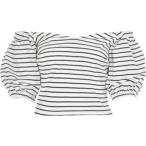 jacques-vertuk Black stripe puff sleeve bardot top 705670 women Tops Bardot / Cold Shoulder Tops jacques-vertuk Black stripe puff sleeve bardot top 705670 women Tops Bardot / Cold Shoulder Tops