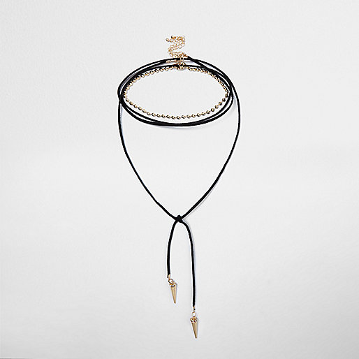 jacques-vertuk Black tied spike layered choker bolo necklace 695203 women Jewellery Necklaces jacques-vertuk Black tied spike layered choker bolo necklace 695203 women Jewellery Necklaces