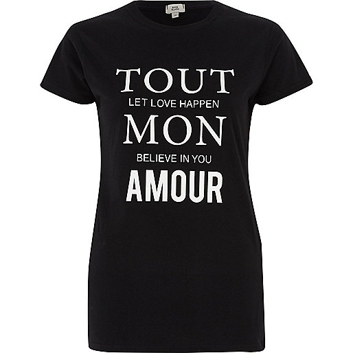 jacques-vertuk Black 'tout mon' print fitted T-shirt 706507 women Tops T-Shirts & Vests Print T-Shirts / Vests jacques-vertuk Black 'tout mon' print fitted T-shirt 706507 women Tops T-Shirts & Vests Print T-Shirts / Vests
