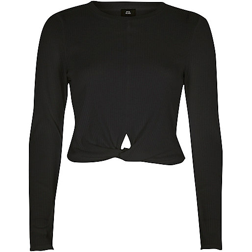 jacques-vertuk Black twist front long sleeve crop top 708060 women Tops Crop Tops / Bralets jacques-vertuk Black twist front long sleeve crop top 708060 women Tops Crop Tops / Bralets