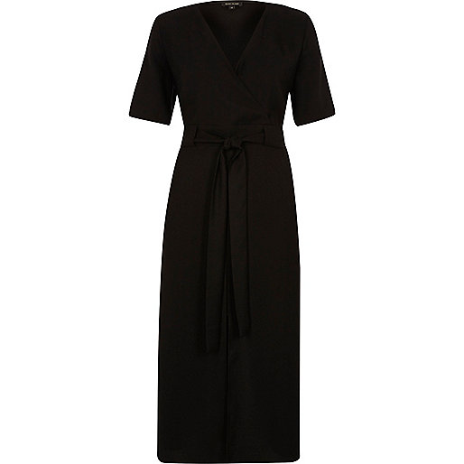 jacques-vertuk Black wrap short sleeve midi dress 700546 women Dresses Swing Dresses
