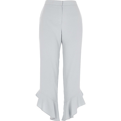 jacques-vertuk Blue frill hem straight leg cropped pants 706817 women Trousers Cropped Trousers jacques-vertuk Blue frill hem straight leg cropped pants 706817 women Trousers Cropped Trousers