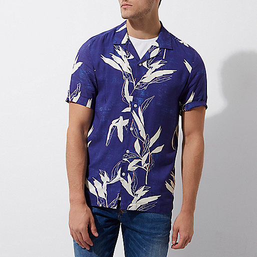 river island app,jacques-vertuk UK Blue leaf print revere short sleeve shirt men 301981 river island app,jacques-vertuk UK Blue leaf print revere short sleeve shirt men 301981