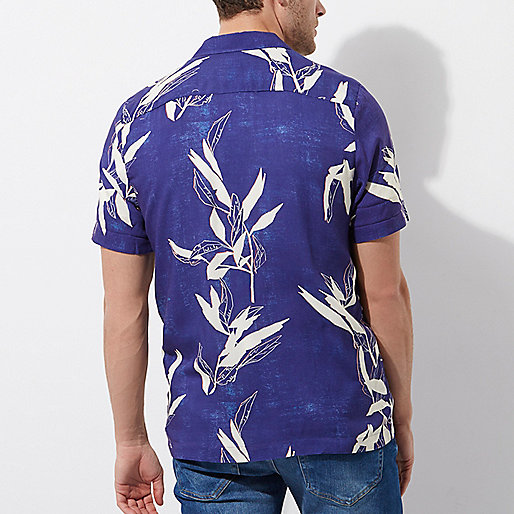 river island app,jacques-vertuk UK Blue leaf print revere short sleeve shirt men 301981 river island app,jacques-vertuk UK Blue leaf print revere short sleeve shirt men 301981