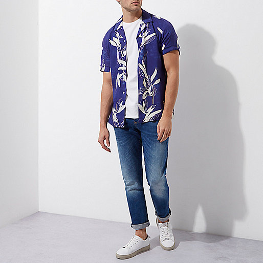 river island app,jacques-vertuk UK Blue leaf print revere short sleeve shirt men 301981 river island app,jacques-vertuk UK Blue leaf print revere short sleeve shirt men 301981