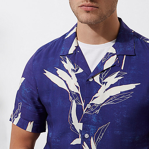 river island app,jacques-vertuk UK Blue leaf print revere short sleeve shirt men 301981 river island app,jacques-vertuk UK Blue leaf print revere short sleeve shirt men 301981