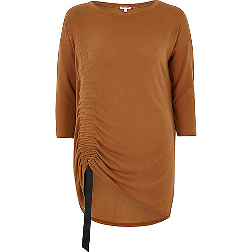 jacques-vertuk Camel ruched drawstring longline top 701660 women Seasonal Offers