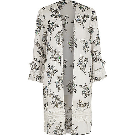 jacques-vertuk Cream floral print lace insert duster 701592 women Coats / Jackets