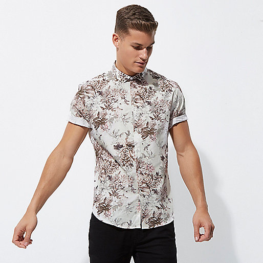 jacques-vertuk Cream floral short sleeve slim fit shirt 302106 men Shirts Short Sleeve Shirts jacques-vertuk Cream floral short sleeve slim fit shirt 302106 men Shirts Short Sleeve Shirts